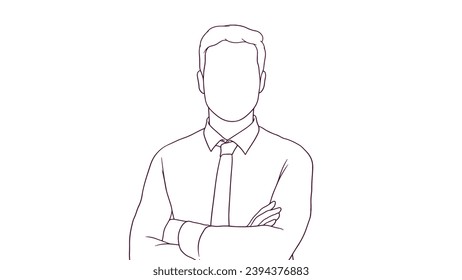 succesfull businessman with crossed arms, hand drawn style vector illustration