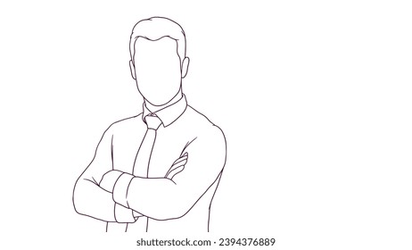 succesfull businessman with crossed arms, hand drawn style vector illustration