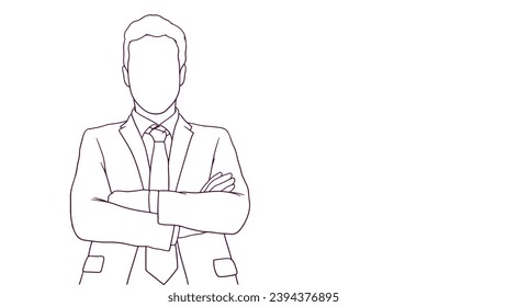 succesfull businessman with crossed arms, hand drawn style vector illustration