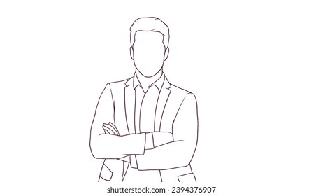 succesfull businessman with crossed arms, hand drawn style vector illustration