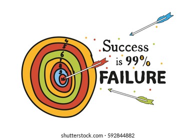 success is 99% failure.arrows from the bow into the target. motivating the inscription. emblem. Doodle style.