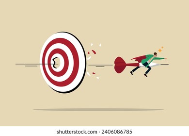 Success or achievement, celebration of victory, winning personal or business challenges, business man successfully hitting the target and hitting the 
