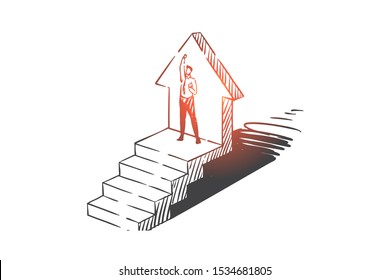 Success achievement concept sketch. Hand drawn isolated vector