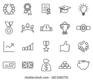 Success & Achievement Icons Black & White Thin Line Set Big