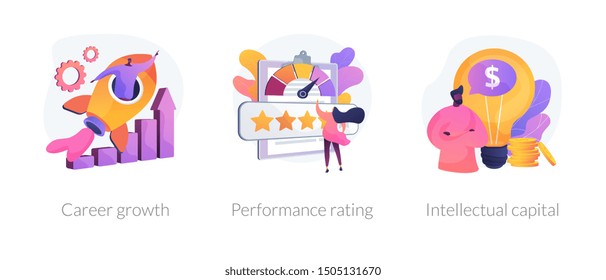 Success achievement icons set. Business promotion, user feedback, professional skills. Career growth, performance rating, intellectual capital metaphors. Vector isolated concept metaphor illustrations