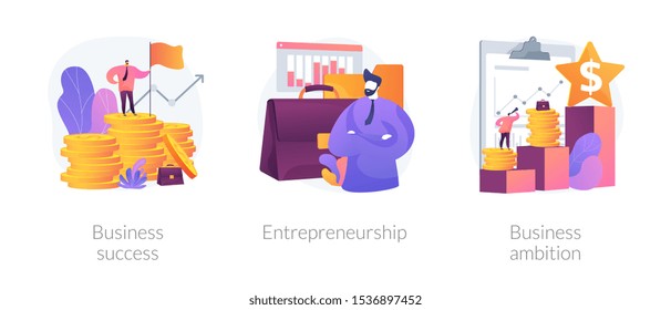 Success achievement icons set. Company leadership, profit growth, revenue increase. Business success, entrepreneurship, business ambition metaphors. Vector isolated concept metaphor illustrations