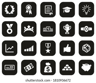 Success & Achievement Icons White On Black Flat Design Set Big