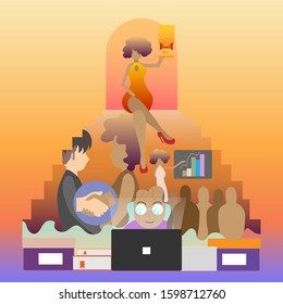 Success of african american people flat vector illustration,Female power,Women searching for information and presenting