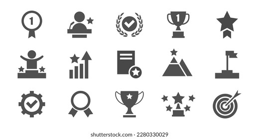 Success, award, stairs, winner, achievement, winner, award, progress,  goal, star, podium, target, trophy star, rate icons set