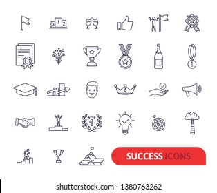 Success, awards, achievement elements - minimal thin line web icon set. Outline icons collection. Simple vector illustration. Award line icon set. Success, winning concept. Trophy sign. Like symbol
