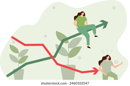 Erfolg oder Pech im Geschäftsleben, fallende oder steigende Preise, Aktien, Anleihen, bankrott oder reich, Glück oder Pech. Der eine bekommt alles und der andere verliert alles	