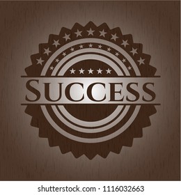 Success badge with wood background