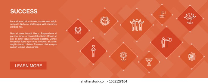 success banner 10 icons concept.achievement, champion, award, attainmentsimple icons