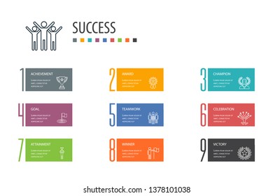 success banner template, cover layout and infographics. achievement, champion, award, attainment icons