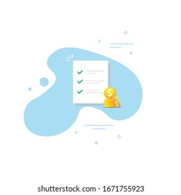 Success bill payment or approved money transaction vector illustration flat cartoon, finance receipt invoice with checkmark or tick as successful pay or verification isolated 