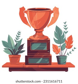 Success blooms with trophy award icon isolated