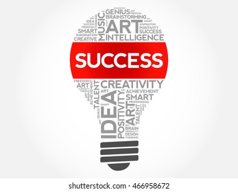 SUCCESS bulb word cloud collage, business concept background