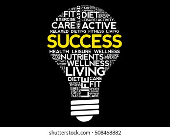 SUCCESS bulb word cloud collage, health concept background