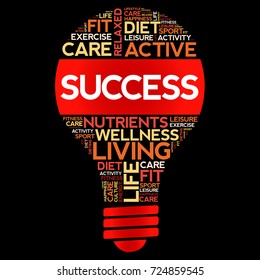 SUCCESS bulb word cloud collage, health concept
