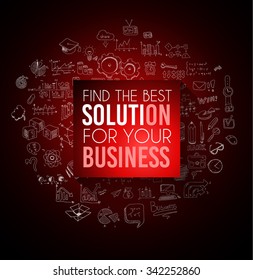 Erfolg im Business-Konzepthintergrund mit einem quadratischen Panel und einer Textnachricht auf einem handgezeichneten, doodle Skizzenhintergrund.