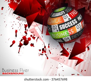 Success in Business conceptual background with a threedimentional sphere over a infographics hand drawn doodle sketches background.