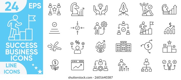 Success business icons set.teamwork, documents, devices, collection, planning, company, management, profit and successful key, goals, ambition and more.Vector and illustrator set.