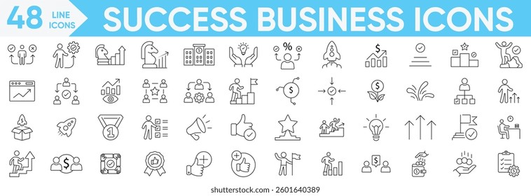 Success business icons set.teamwork, documents, devices, collection, planning, company, management, profit and successful key, goals, ambition and more.Vector and illustrator set.