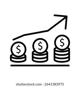 Success from business investment, Growth of business profits, Stock market returns, Concept of financial success, coins with very high growing financial graphs.