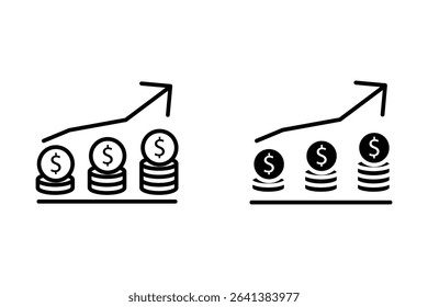 Success from business investment, Growth of business profits, Stock market returns, Concept of financial success, coins with very high growing financial graphs.