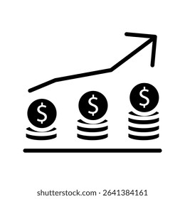 Success from business investment, Growth of business profits, Stock market returns, Concept of financial success, coins with very high growing financial graphs.