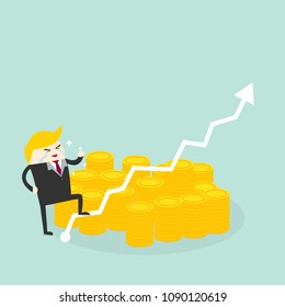 Success business man with gold coin and graph. Business success concept
