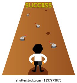 Success and business man. This theme template is showing the concept of obstacles faced to succeed