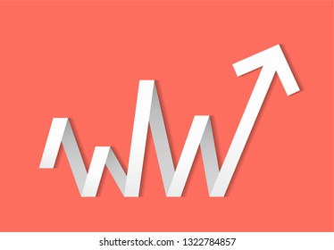 Success business symbol.Growth vector diagram with arrow going up. White vector icon isolated on living coral background. Editable EPS file.Bar Chart Vector Icon.Vector illustration