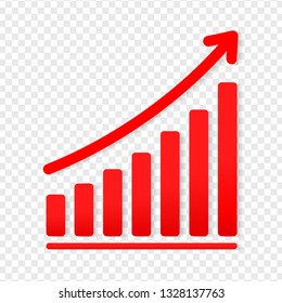Success business symbol.Growth vector diagram with arrow going up. Red  vector icon isolated on transparent background. Editable EPS file.Bar Chart Vector Icon.Vector illustration