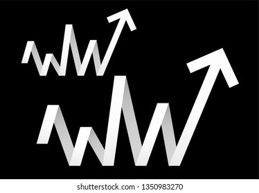 Success business symbol.Growth vector diagram with arrow going up. White  vector icon isolated on black  background. Editable EPS file.Bar Chart Vector Icon.Vector illustration