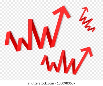 Success business symbol.Growth vector diagram with arrow going up. Red  vector icon isolated on transparent   background. Editable EPS file.Bar Chart Vector Icon.Vector illustration