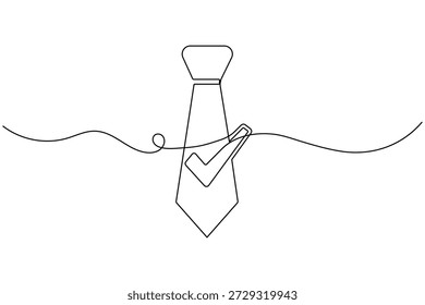 Corbata de negocios de éxito con marca de verificación Ilustración vectorial minimalista de dibujo continuo de una línea