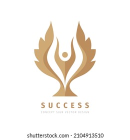 Success business vector logo template concept illustration. Human character with wings. Freedom symbol. Guardian angel. Design element. 