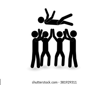 Success. businessman being thrown in the air. Flat design illustration