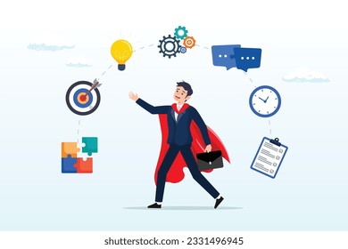 Success businessman with competency skills set, competence skills or ability for work responsibility, professional, work experience, capability or qualification for job or career development (Vector)