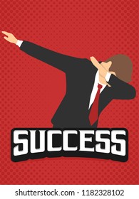 success businessman dab dabbing expression flat vintage retro in red background potrait