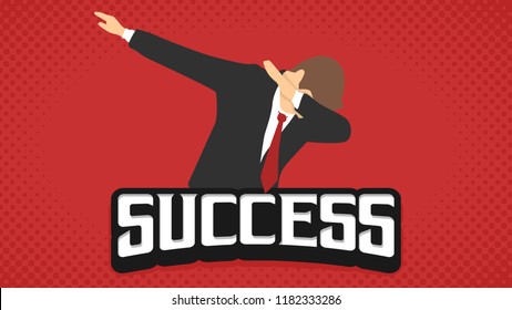 success businessman dab dabbing expression flat vintage retro in red background potrait