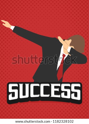 success businessman dab dabbing expression flat vintage retro in red background potrait