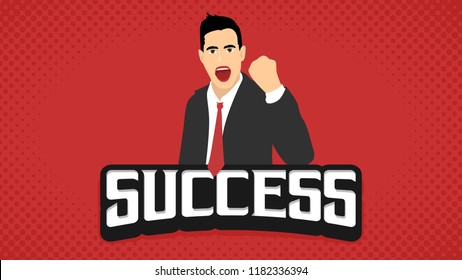 success businessman expression flat vintage retro in red background lanscape