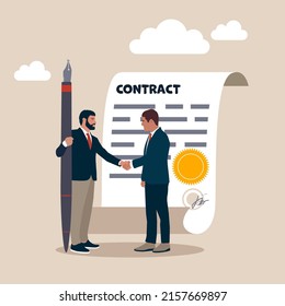 Success businessman handshake with client holding pen ready to sign agreement contract Signing contract, business deal or partnership, banking loan, investment contract or job offer agreement concept.