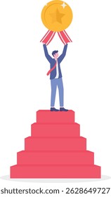 success businessman manager celebrating employee award on big thumb up symbol.

