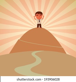 Success businessman reach the mountain concept vector