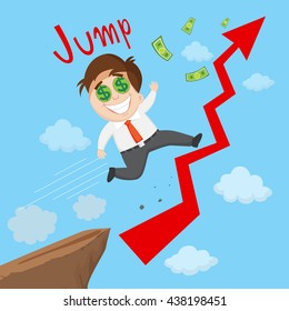 Success businessman riding on growing chart, vector  illustration cartoon