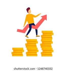 Success, businessman rises, wealth. Flat style vector illustration.
