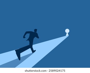 Success, Businessman running to the door keyhole icon